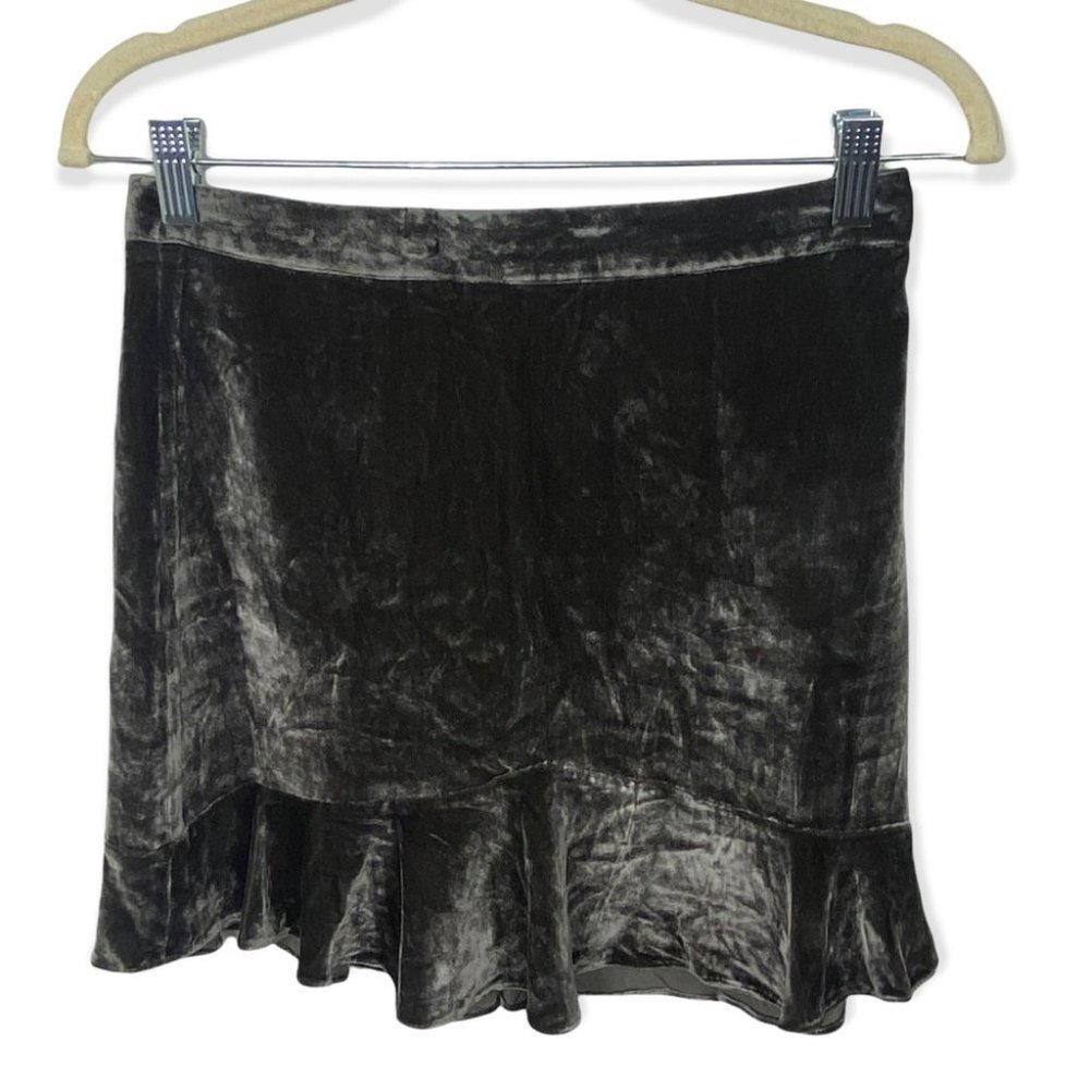 Madewell Velvet Ruffled Edge Silk Skirt Black Size 2 Flirty Super Soft Velour - Picture 4 of 11
